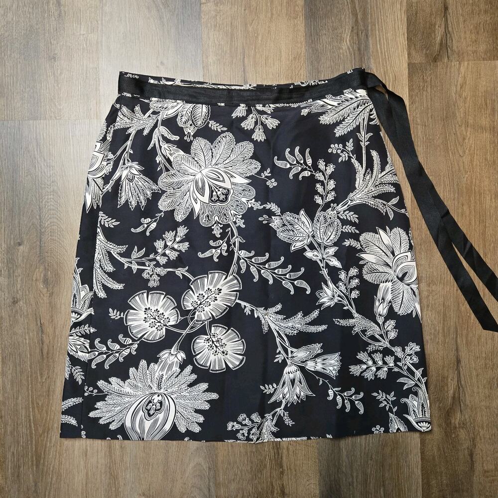 Grace Elements 100% Silk Skirt Black White Botanical High Contrast Print...